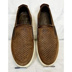 Ecco Kyle Perf Slip On Leather Cognac  Brown Driving Sneakers Mens Sz 8 EUR 42